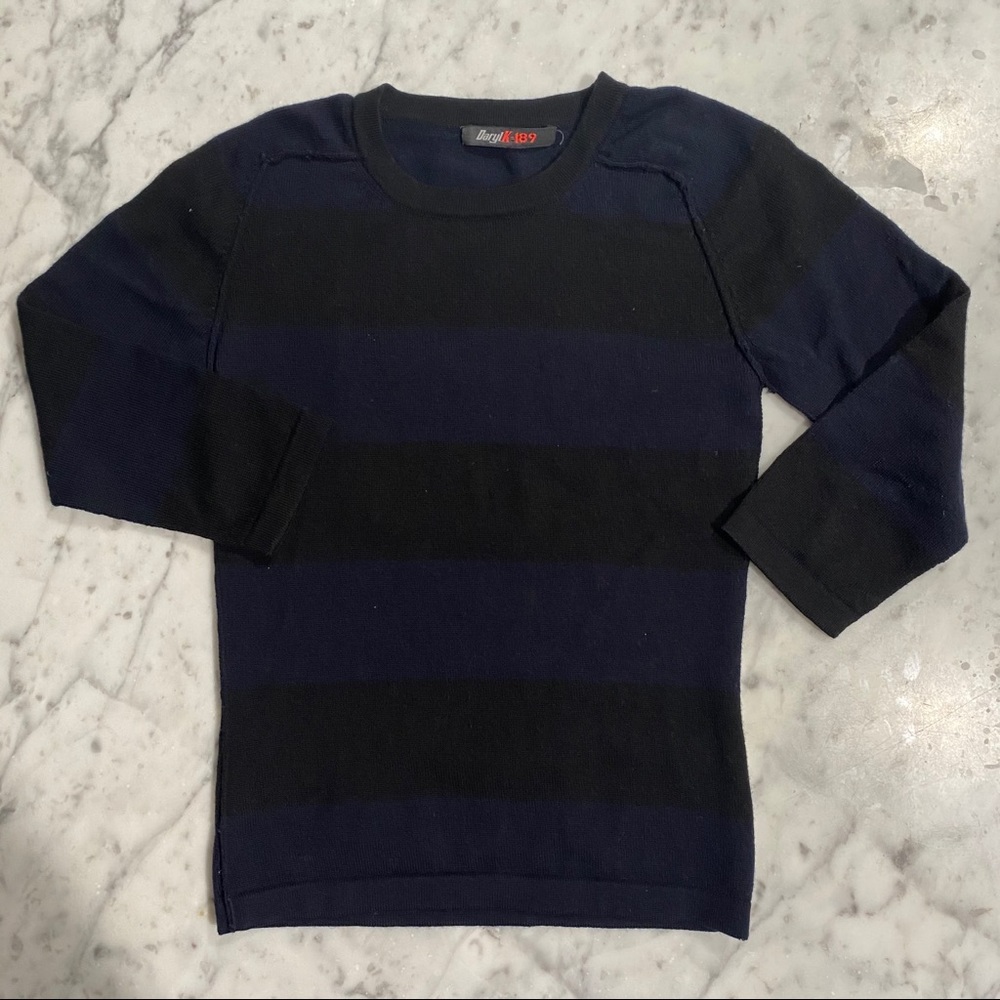 Daryl K 189 - Black/Navy Fitted Striped Wool Swea…